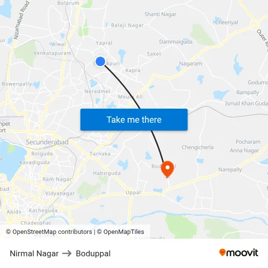 Nirmal Nagar to Boduppal map