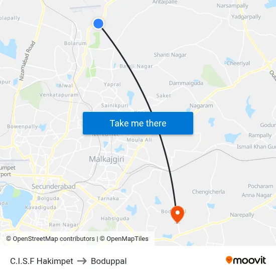 C.I.S.F Hakimpet to Boduppal map