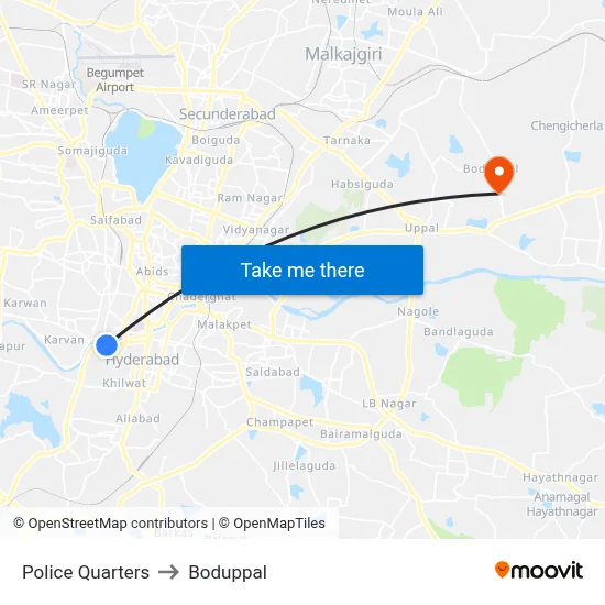 Police Quarters to Boduppal map