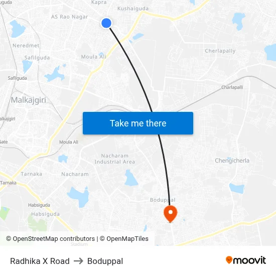 Radhika X Road to Boduppal map