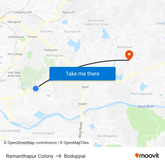 Ramanthapur Colony to Boduppal map