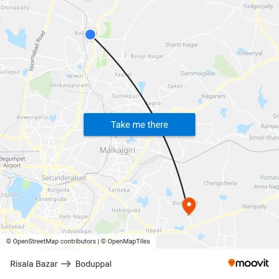 Risala Bazar to Boduppal map