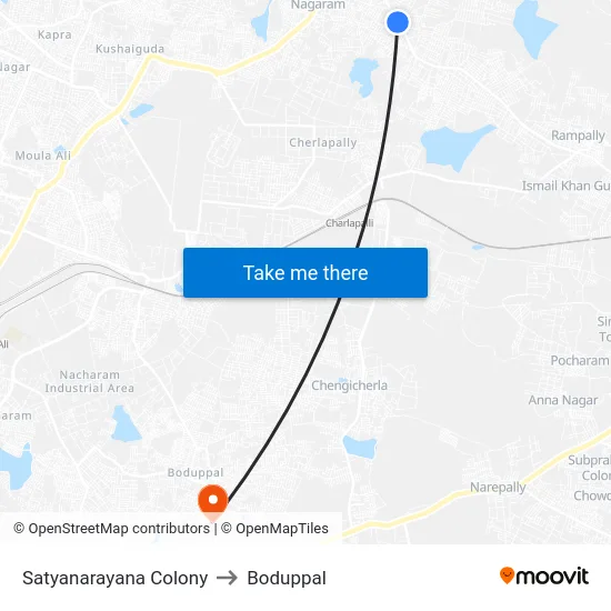 Satyanarayana Colony to Boduppal map