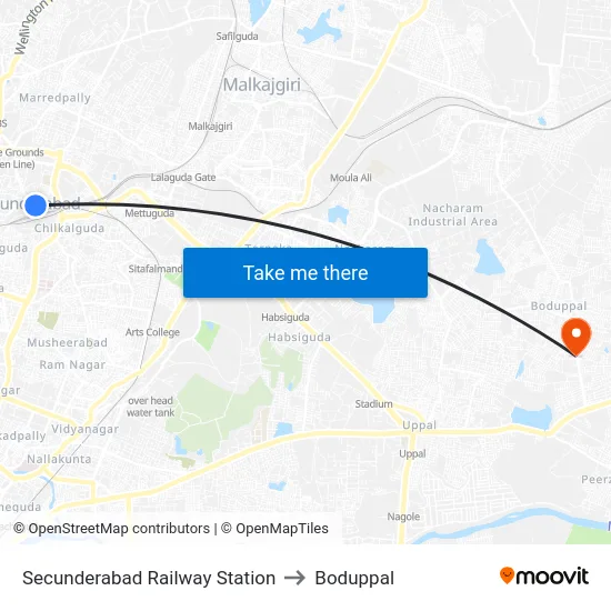 Secunderabad Railway Station to Boduppal map