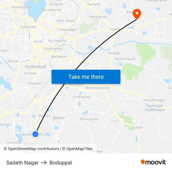 Sadath Nagar to Boduppal map