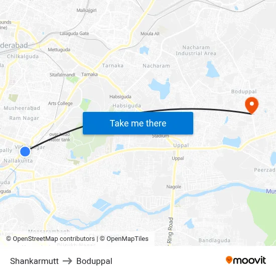 Shankarmutt to Boduppal map