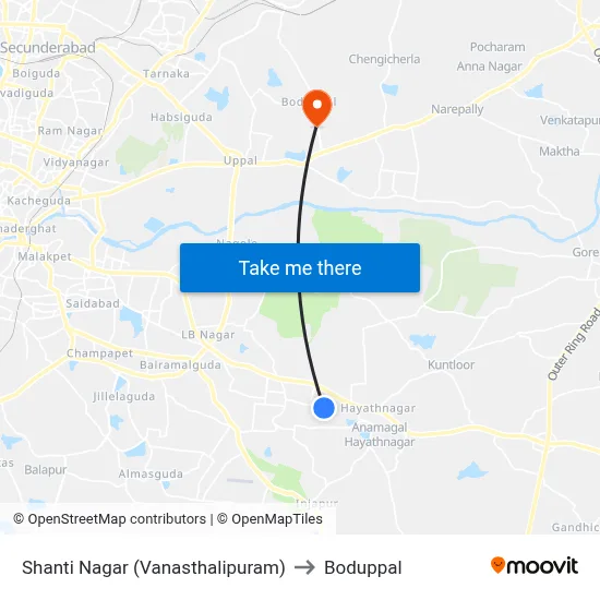 Shanti Nagar (Vanasthalipuram) to Boduppal map