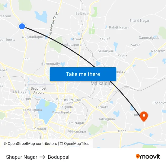 Shapur Nagar to Boduppal map