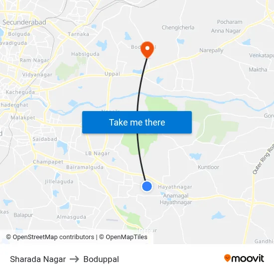 Sharada Nagar to Boduppal map