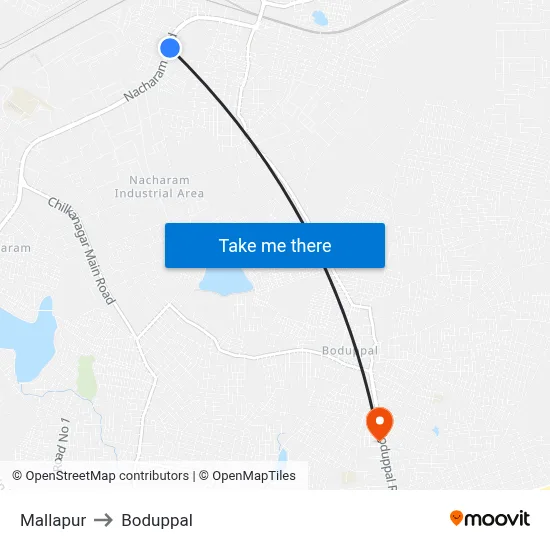 Mallapur to Boduppal map