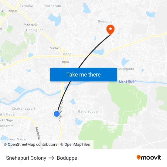 Snehapuri Colony to Boduppal map