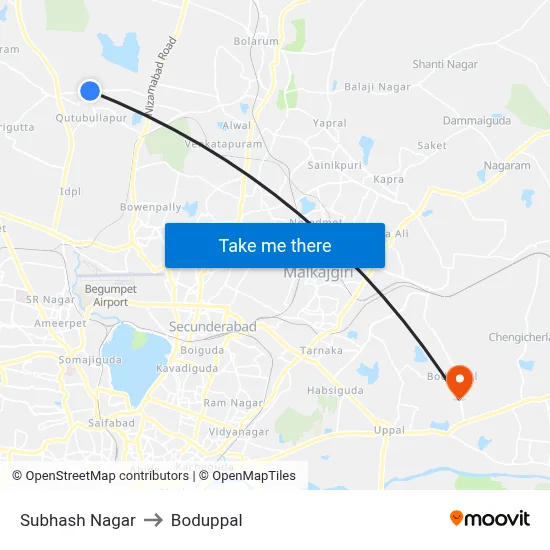 Subhash Nagar to Boduppal map