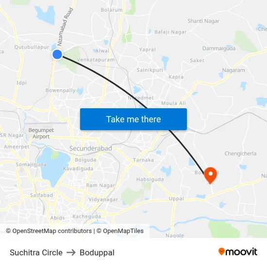 Suchitra Circle to Boduppal map