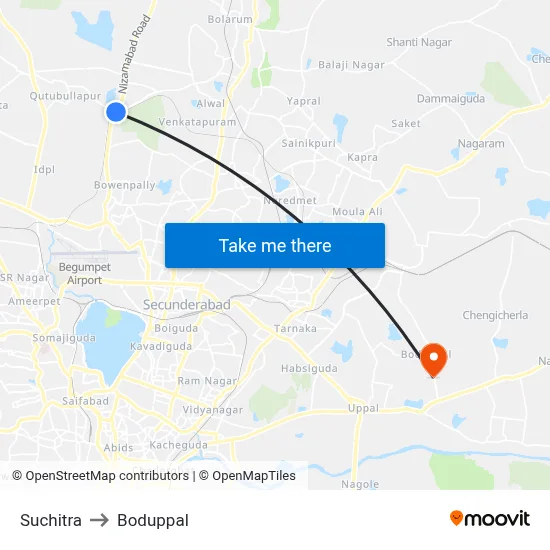 Suchitra to Boduppal map