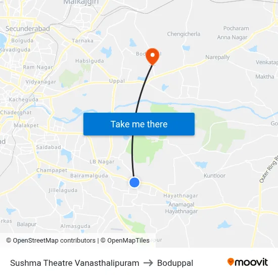 Sushma Theatre Vanasthalipuram to Boduppal map