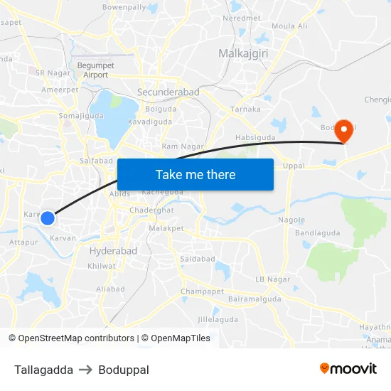 Tallagadda to Boduppal map