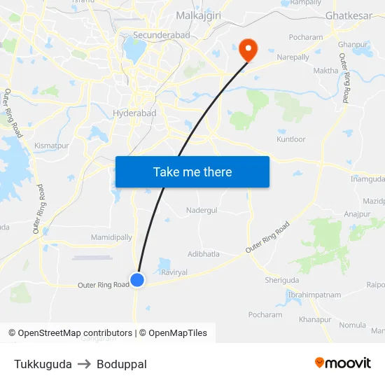 Tukkuguda to Boduppal map