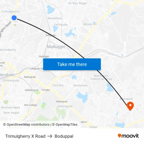 Trimulgherry X Road to Boduppal map