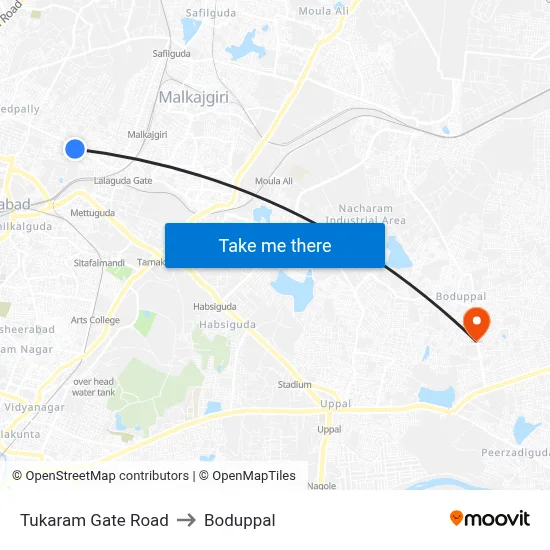 Tukaram Gate Road to Boduppal map