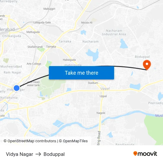 Vidya Nagar to Boduppal map