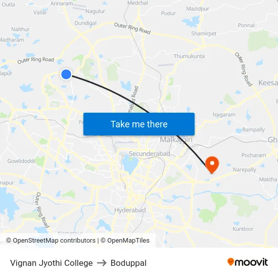 Vignan Jyothi College to Boduppal map