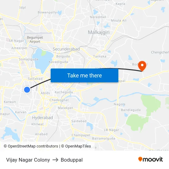 Vijay Nagar Colony to Boduppal map