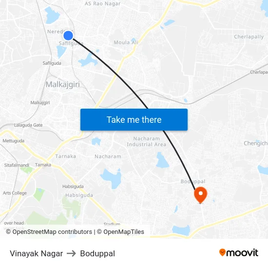 Vinayak Nagar to Boduppal map
