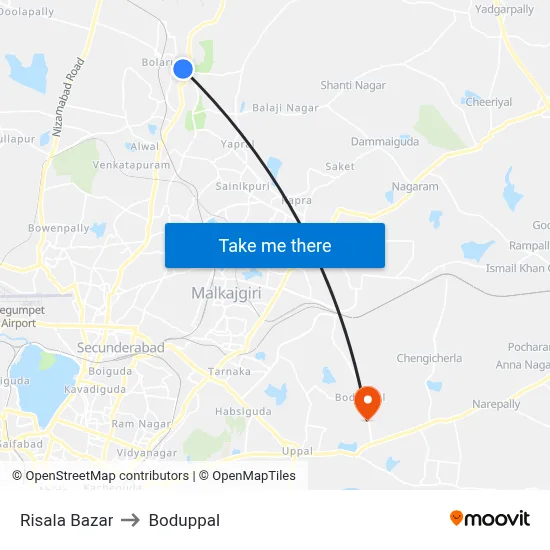 Risala Bazar to Boduppal map