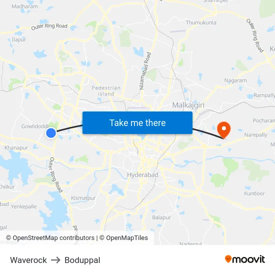 Waverock to Boduppal map