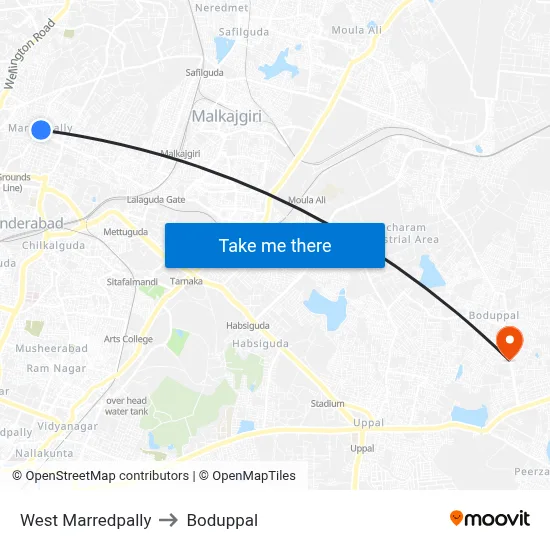 West Marredpally to Boduppal map