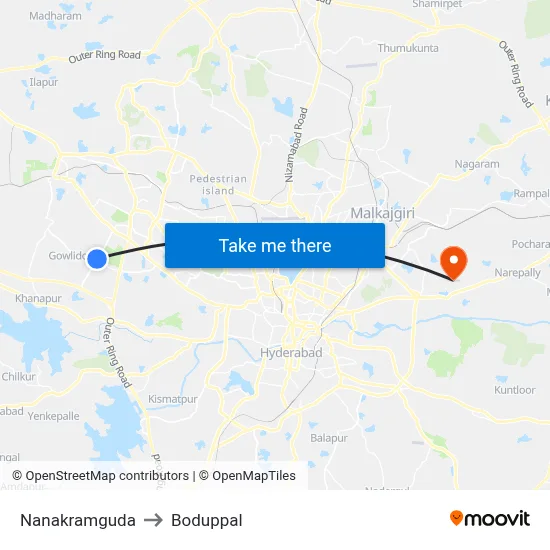 Nanakramguda to Boduppal map