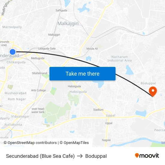 Secunderabad (Blue Sea Cafe) to Boduppal map