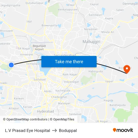 L.V Prasad Eye Hospital to Boduppal map