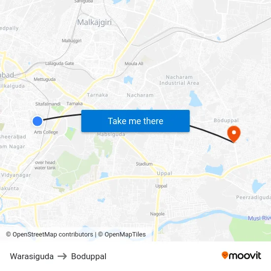 Warasiguda to Boduppal map