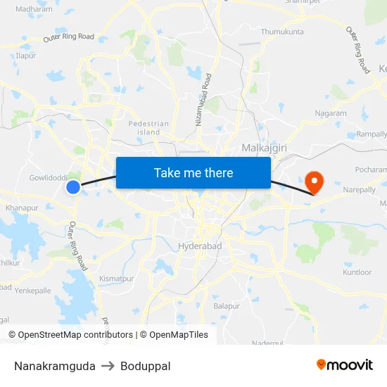 Nanakramguda to Boduppal map