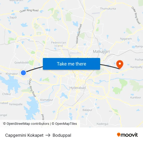 Capgemini Kokapet to Boduppal map