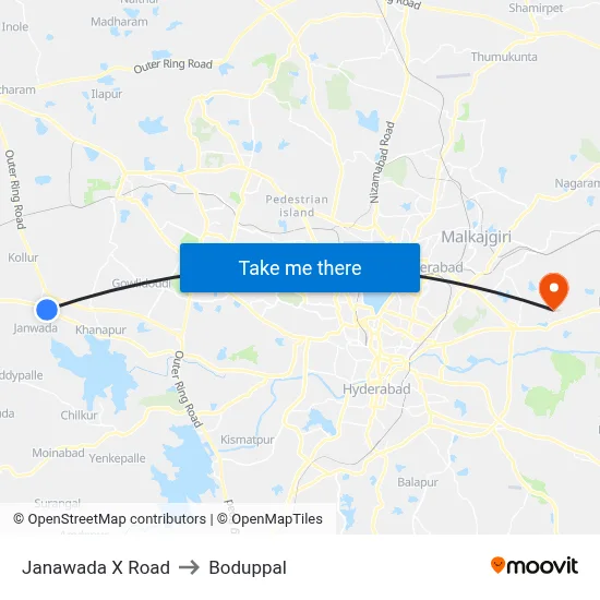 Janawada X Road to Boduppal map