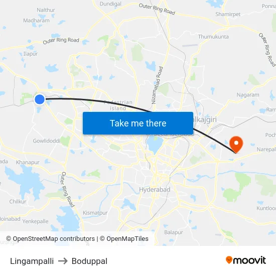 Lingampalli to Boduppal map