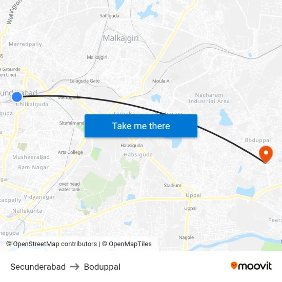 Secunderabad to Boduppal map