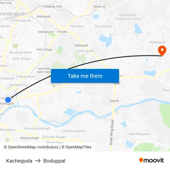 Kacheguda to Boduppal map