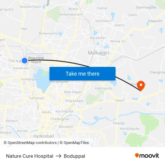 Nature Cure Hospital to Boduppal map