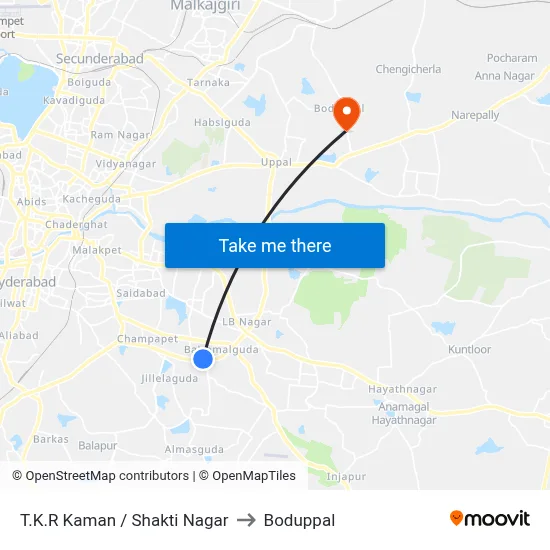 T.K.R Kaman / Shakti Nagar to Boduppal map