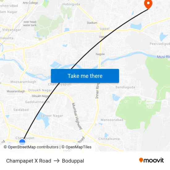 Champapet X Road to Boduppal map