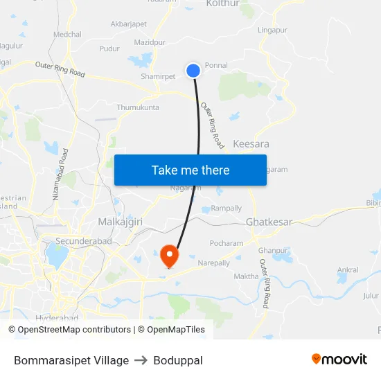 Bommarasipet Village to Boduppal map