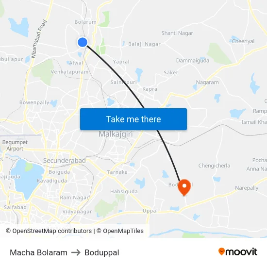 Macha Bolaram to Boduppal map