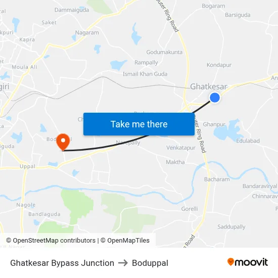 Ghatkesar Bypass Junction to Boduppal map