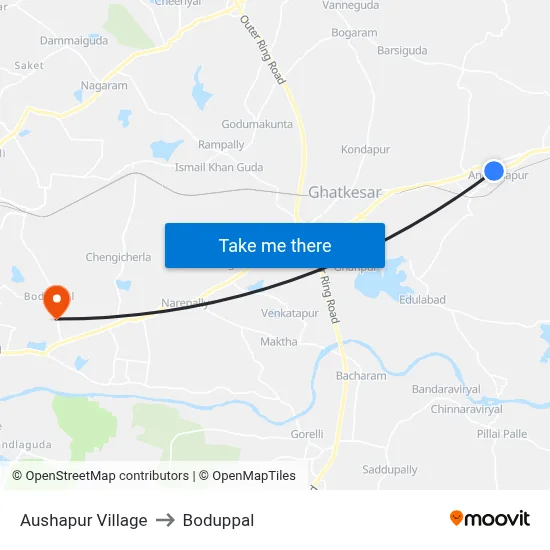 Aushapur Village to Boduppal map