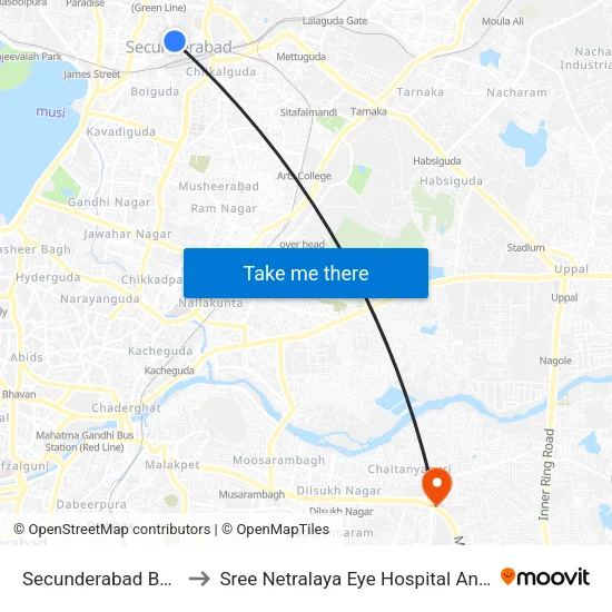 Secunderabad Bus Station to Sree Netralaya Eye Hospital And Laser Centre map
