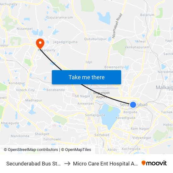 Secunderabad Bus Station (Gurudwara) to Micro Care Ent Hospital And Research Institute map