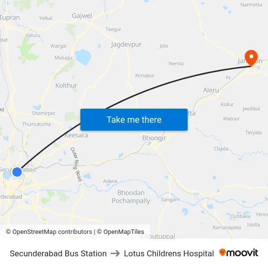 Secunderabad Bus Station to Lotus Childrens Hospital map
